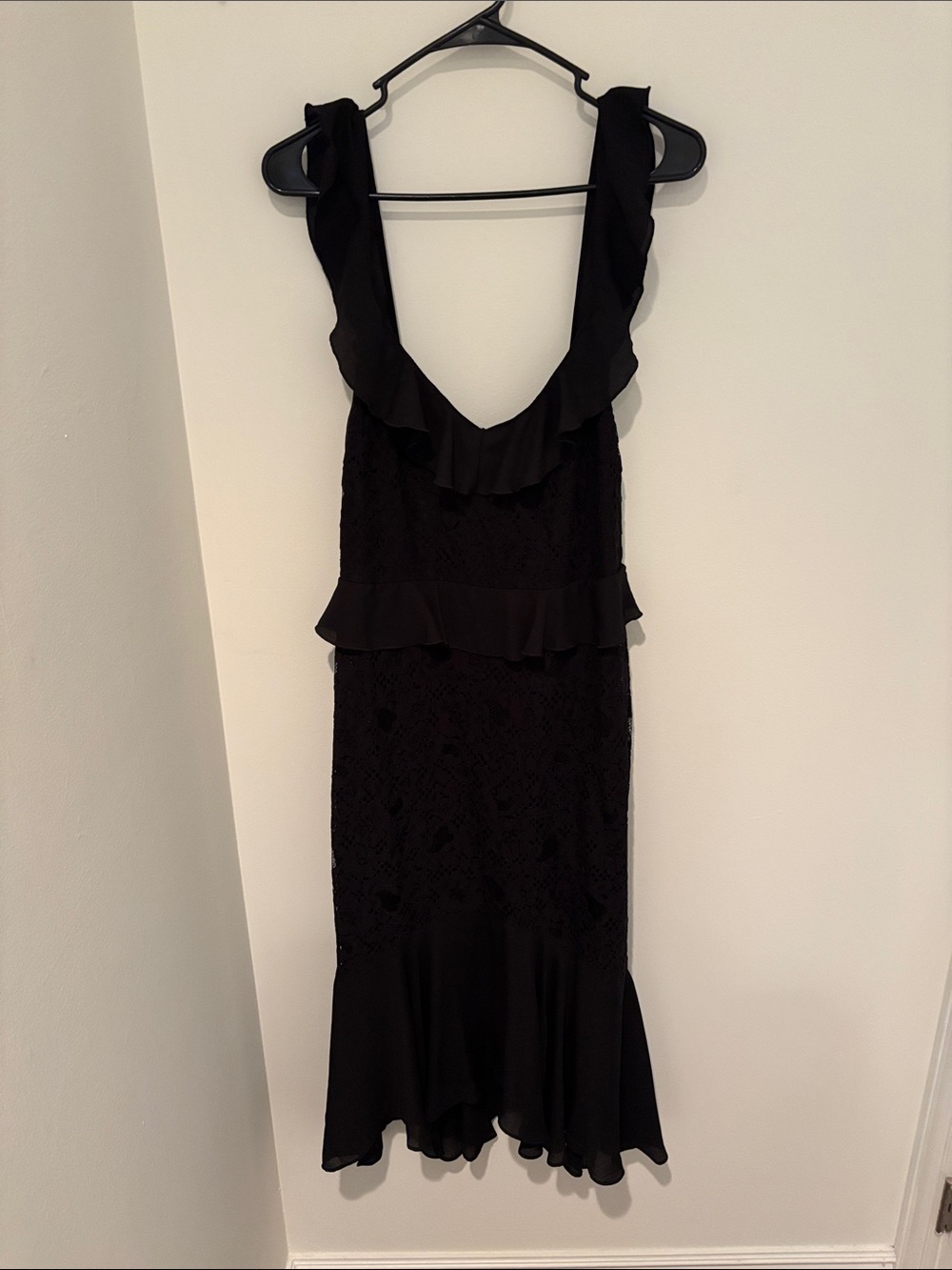 Lulu's Black Ruffle V-Neck Midi Dress